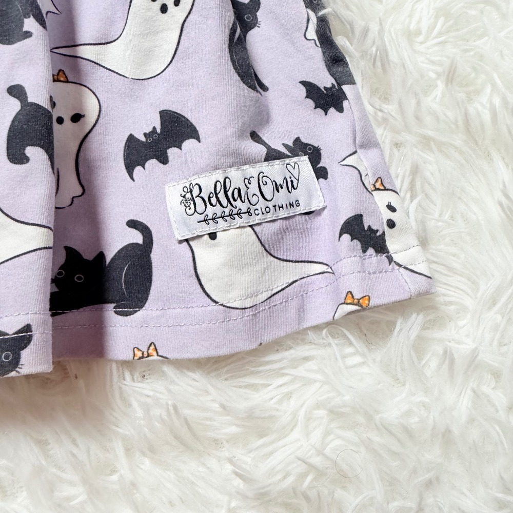 Bella & Omi Halloween Ghost Black Cat Dress 12/18M Purple Criss Cross Back - Picture 6 of 7